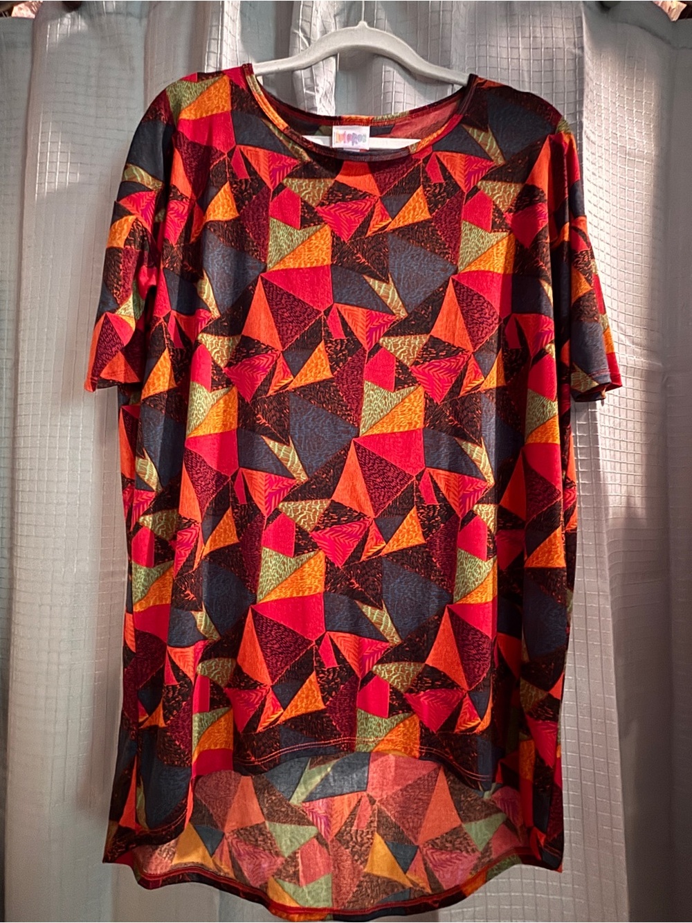 LuLaRoe Geometric Short Sleeve Top - Red, Orange, Black, Teal